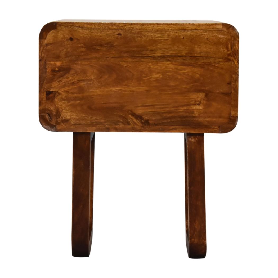Curved Bedside Table | Solid Mango Wood | Chestnut Finish | 2 Drawers