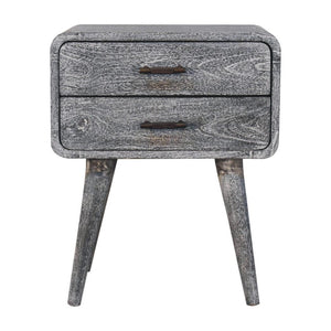 Curved Bedside Table | Solid Mango Wood | Sandblasted Ash Finish