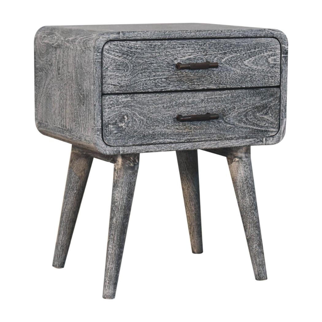 Curved Bedside Table | Solid Mango Wood | Sandblasted Ash Finish