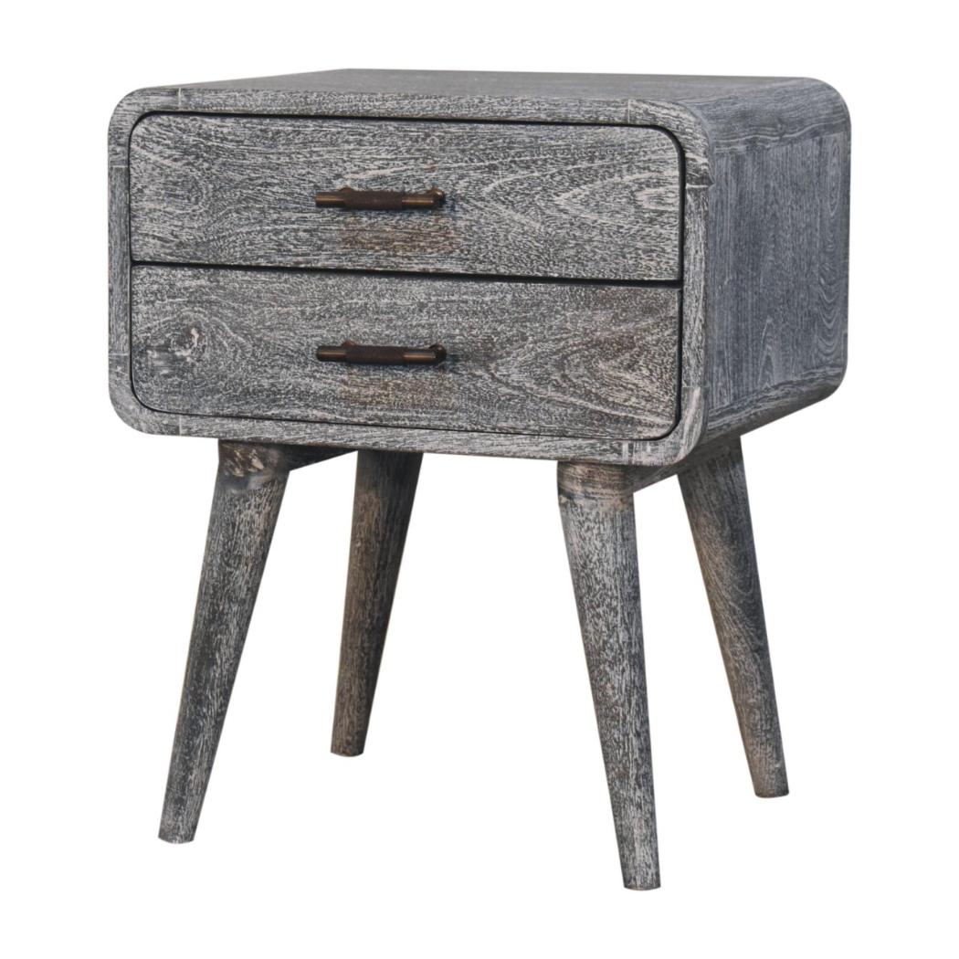 Curved Bedside Table | Solid Mango Wood | Sandblasted Ash Finish