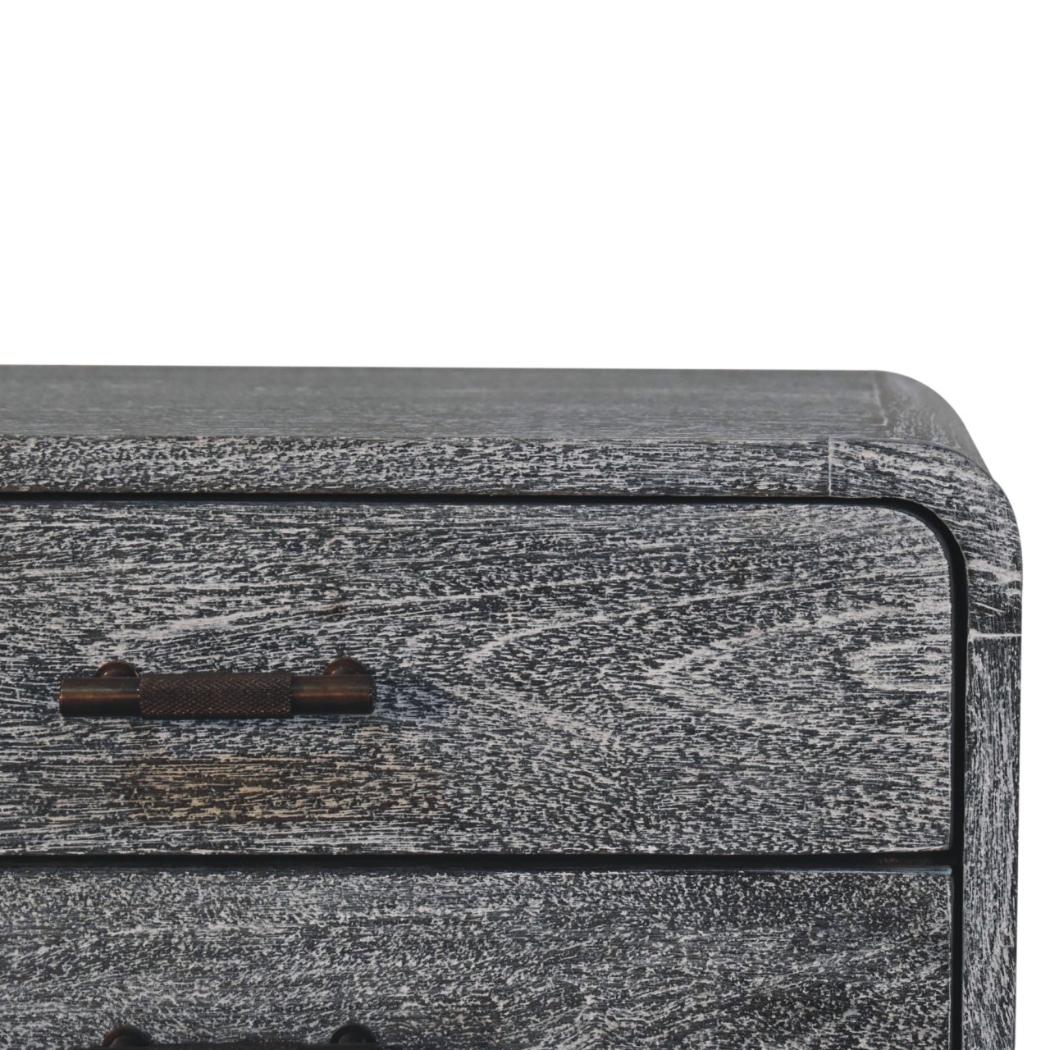 Curved Bedside Table | Solid Mango Wood | Sandblasted Ash Finish