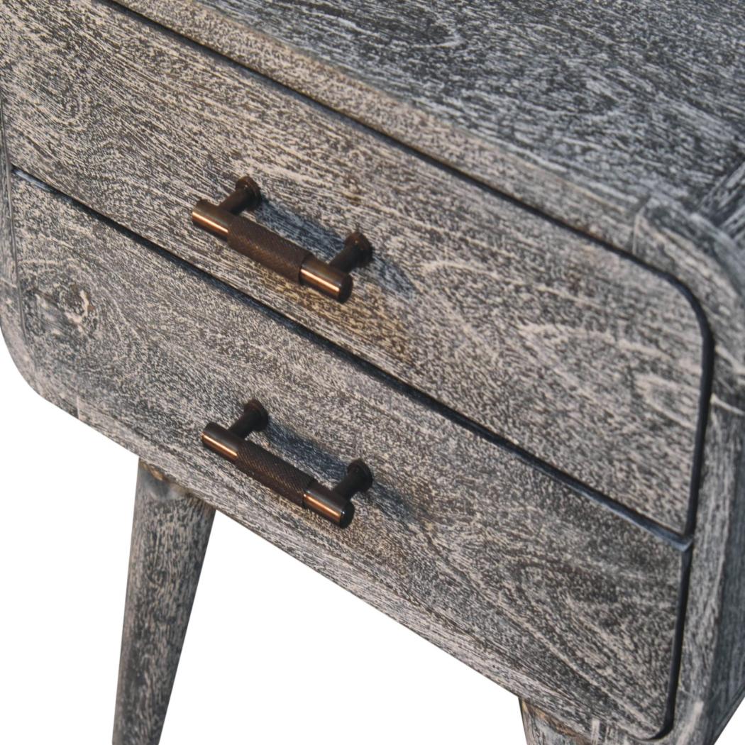 Curved Bedside Table | Solid Mango Wood | Sandblasted Ash Finish