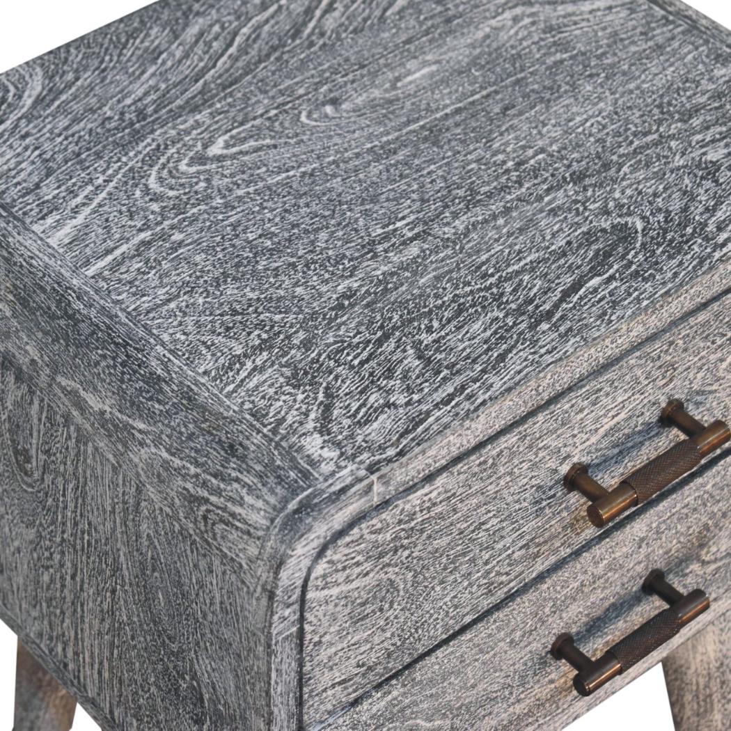 Curved Bedside Table | Solid Mango Wood | Sandblasted Ash Finish