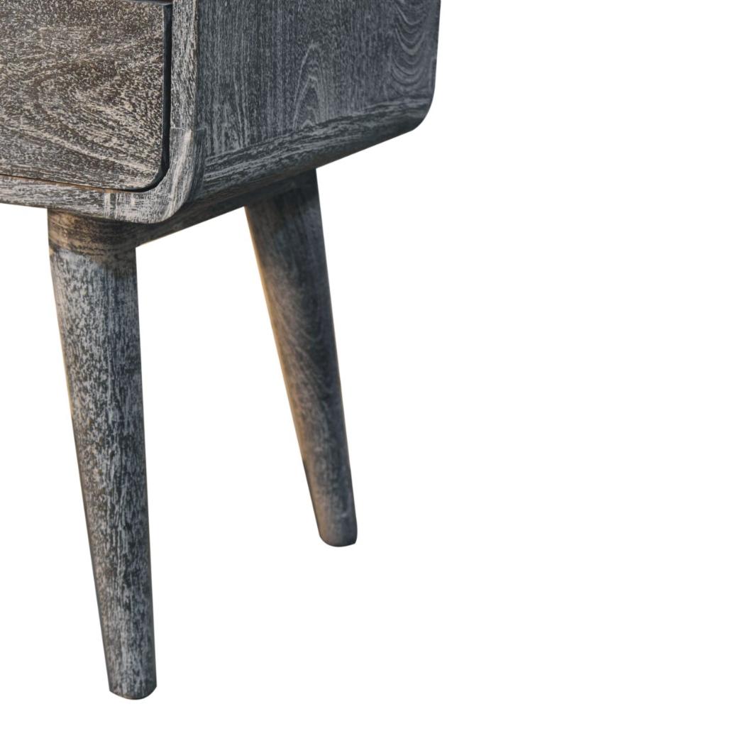 Curved Bedside Table | Solid Mango Wood | Sandblasted Ash Finish