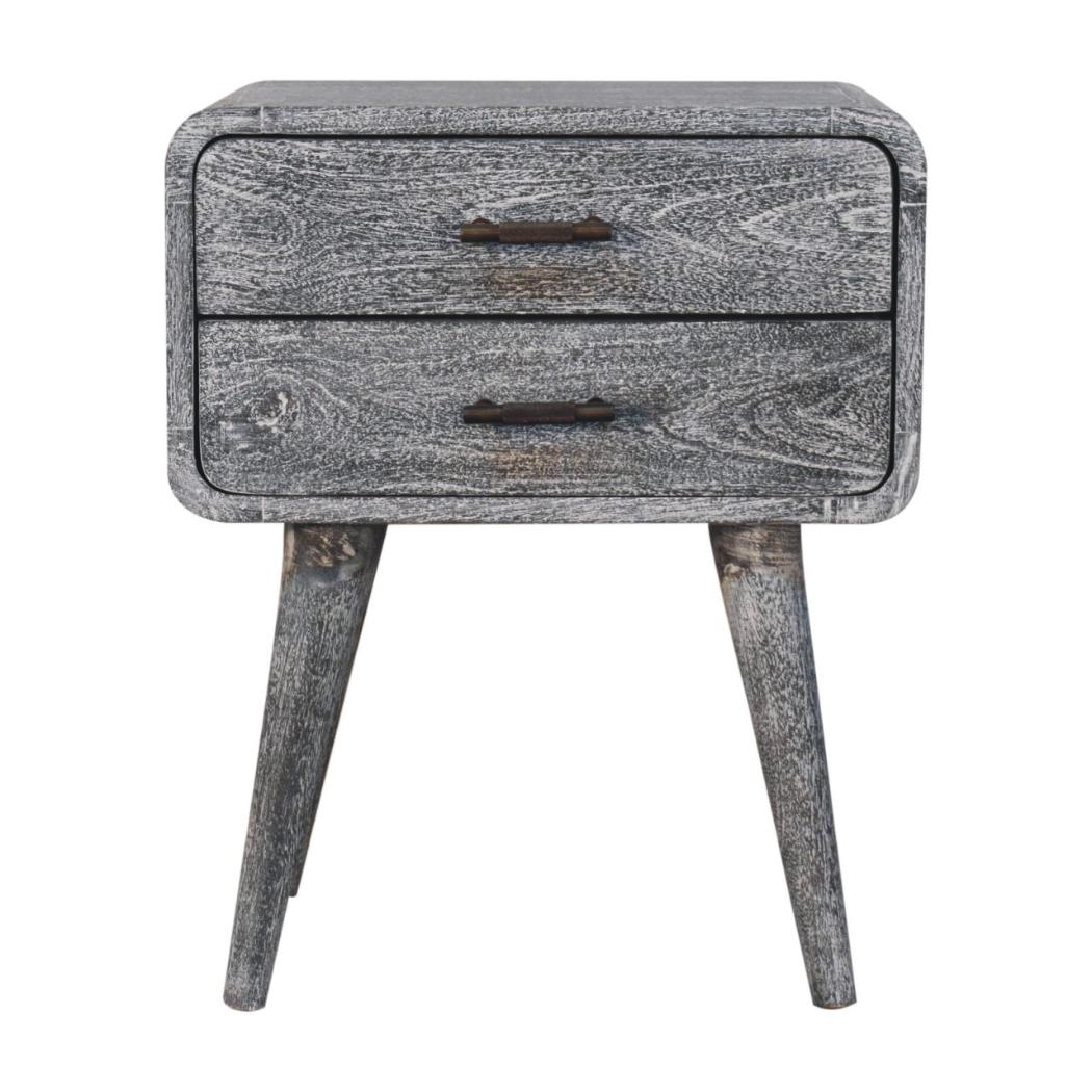 Curved Bedside Table | Solid Mango Wood | Sandblasted Ash Finish