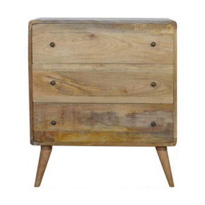 Curved Chest of Drawers | Solid Mango Wood | Oak Finish | Rounded Storage Cabinet