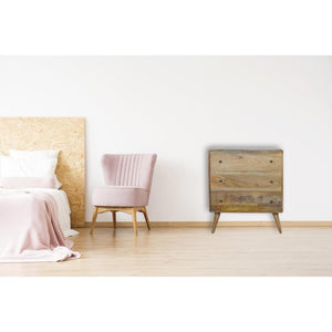 Curved Chest of Drawers | Solid Mango Wood | Oak Finish | Rounded Storage Cabinet