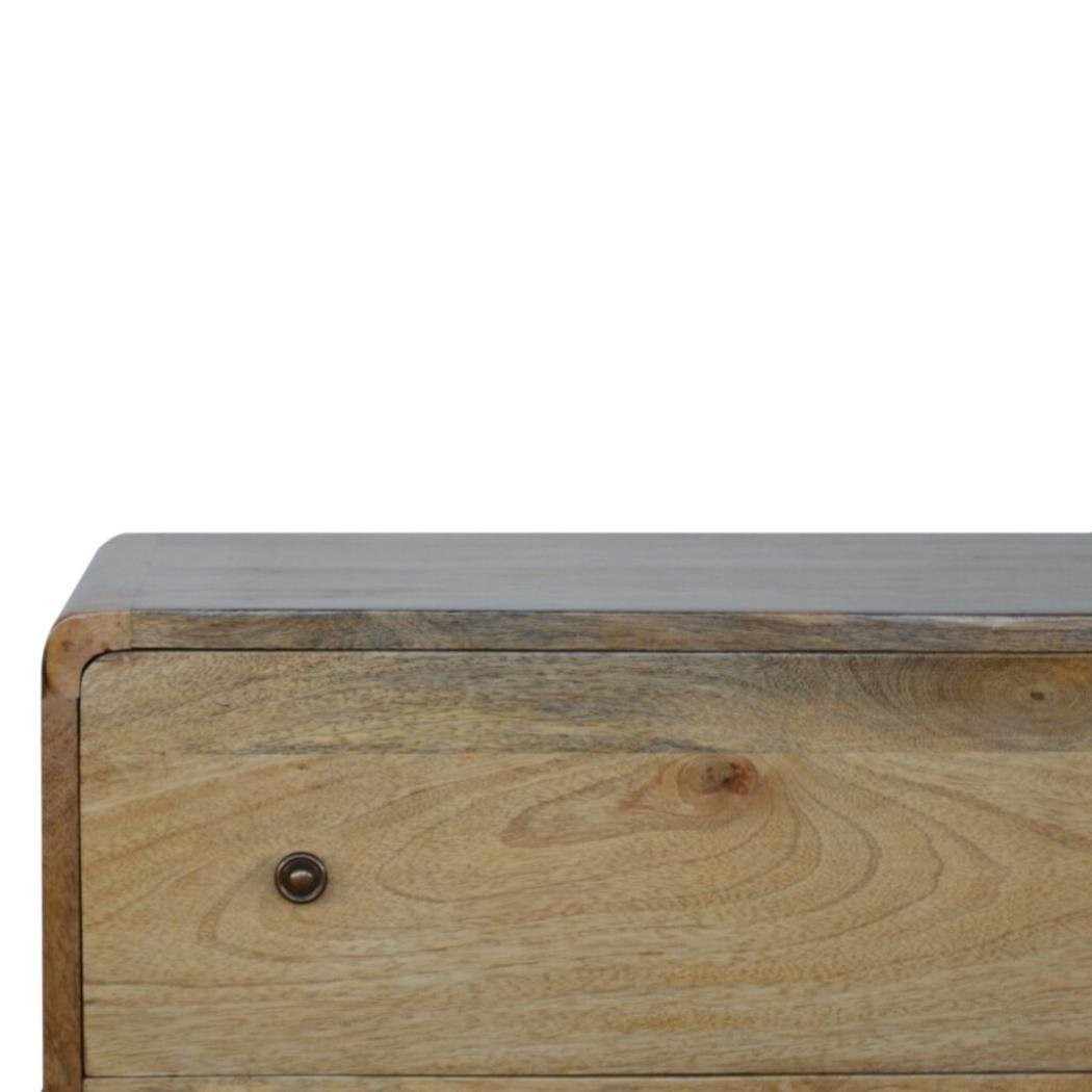 Curved Chest of Drawers | Solid Mango Wood | Oak Finish | Rounded Storage Cabinet