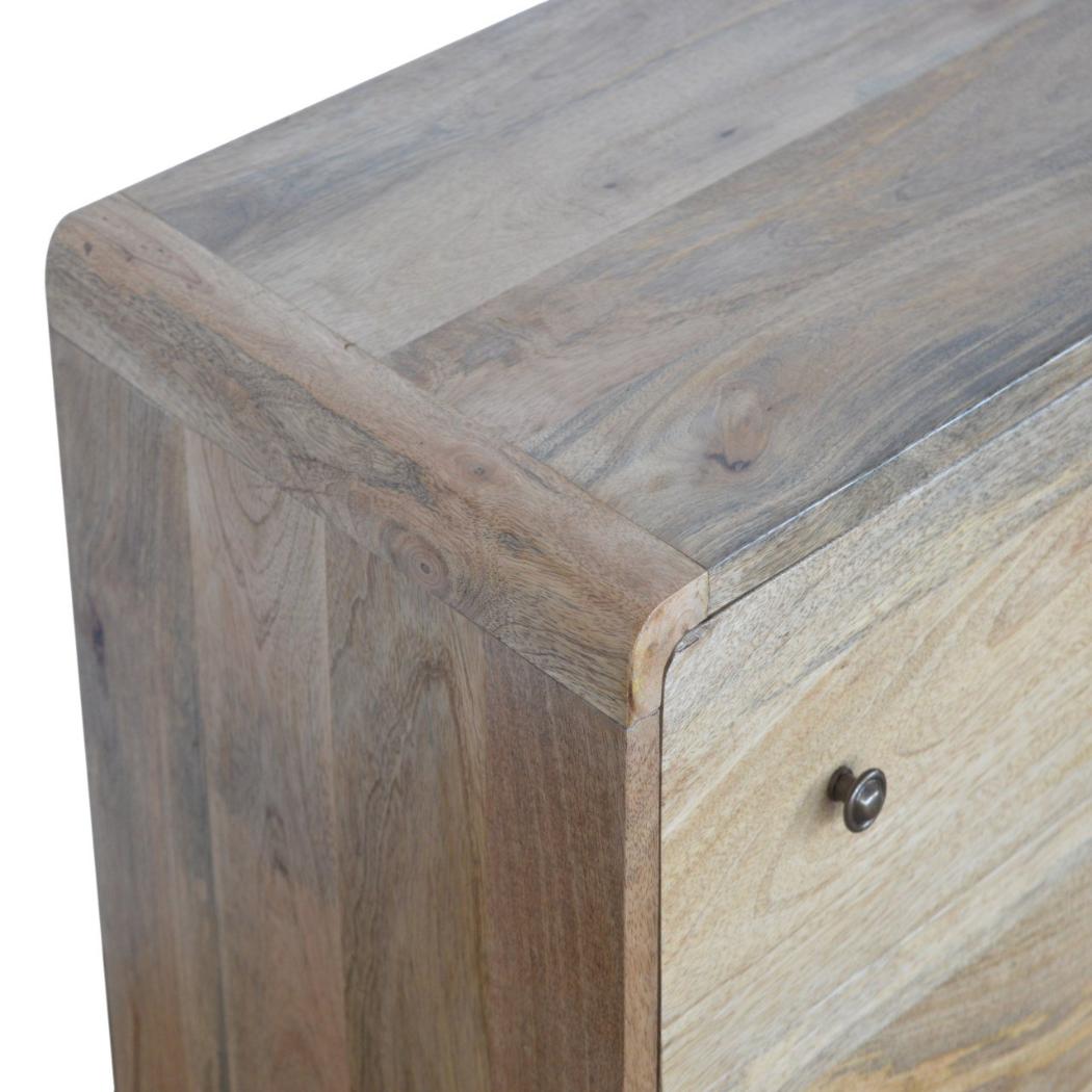 Curved Chest of Drawers | Solid Mango Wood | Oak Finish | Rounded Storage Cabinet