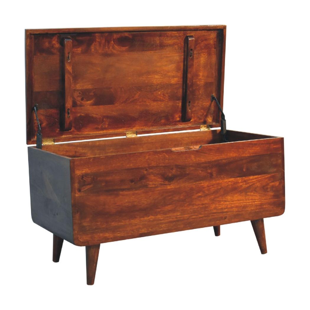 Curved Chestnut Blanket Box | Solid Mango Wood | Soft Curved Profile