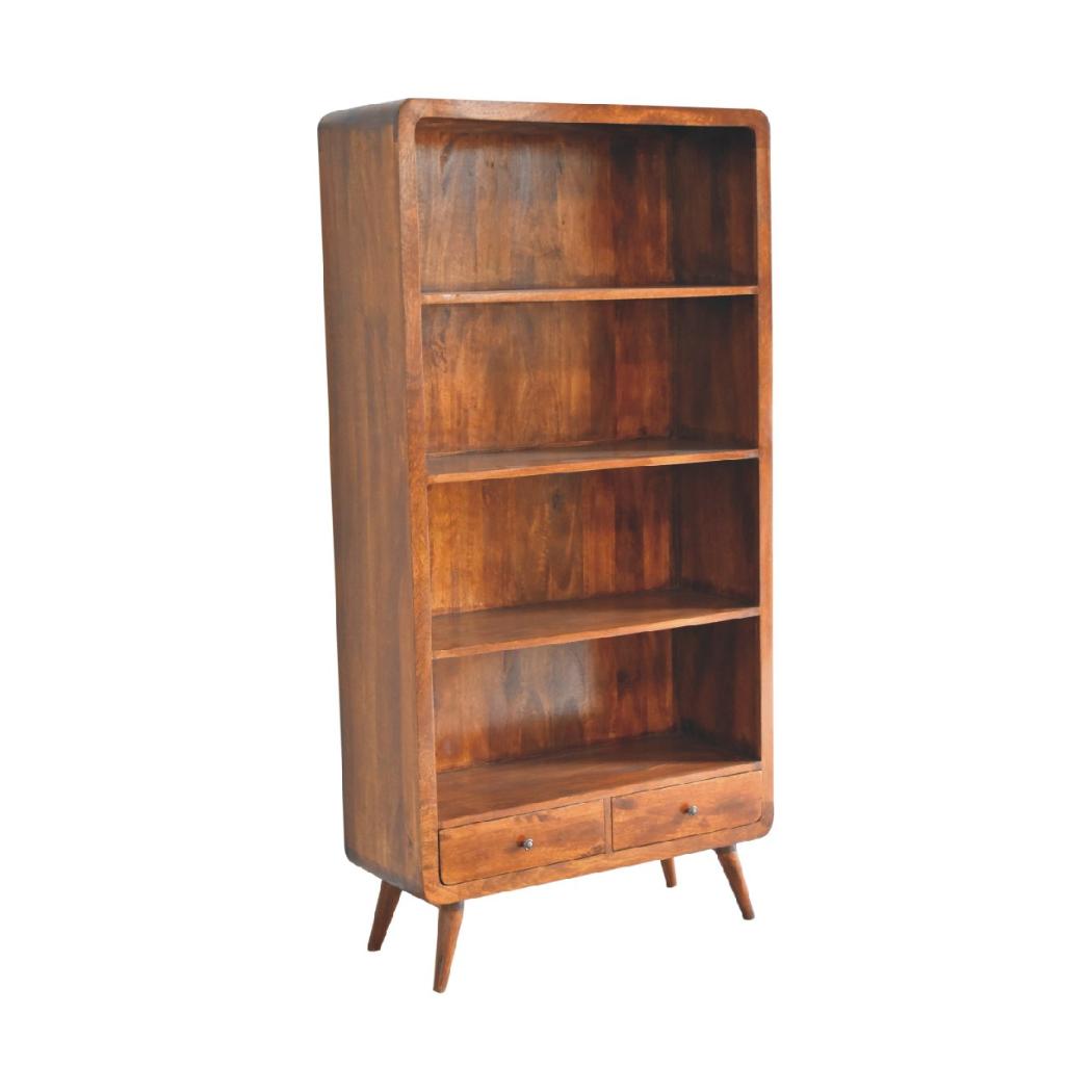 Curved Chestnut Bookcase | Solid Mango Wood | Soft Curved Profile