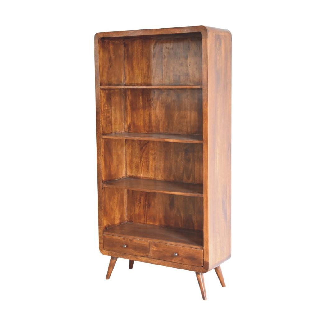 Curved Chestnut Bookcase | Solid Mango Wood | Soft Curved Profile