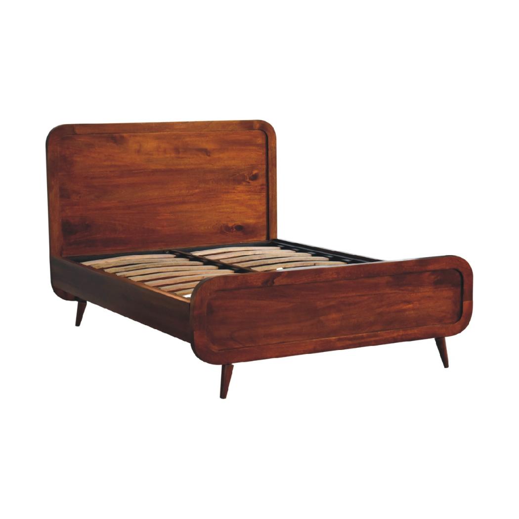 Curved Chestnut Double Bed | Solid Mango Wood | Soft Curved Profile