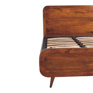 Curved Chestnut Double Bed | Solid Mango Wood | Soft Curved Profile