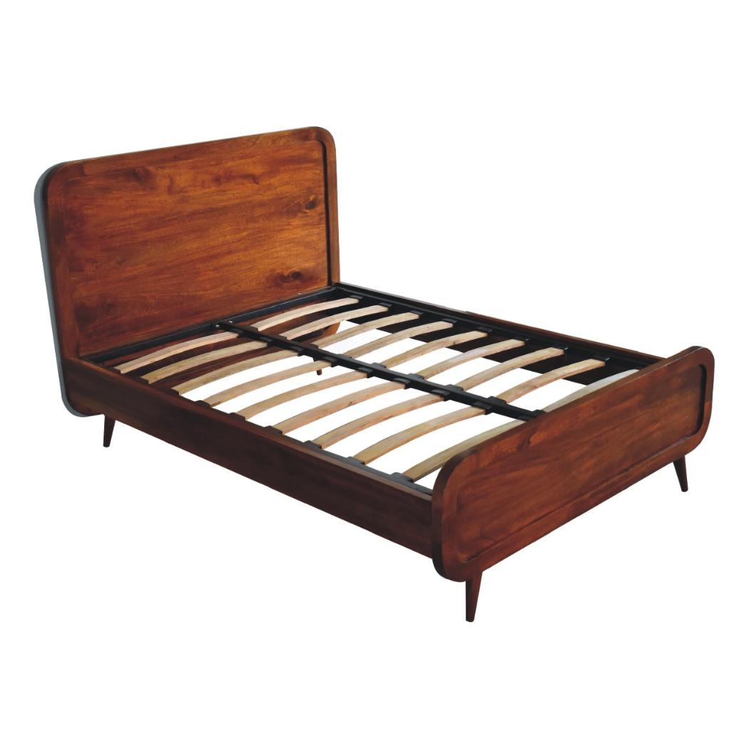 Curved Chestnut Double Bed | Solid Mango Wood | Soft Curved Profile