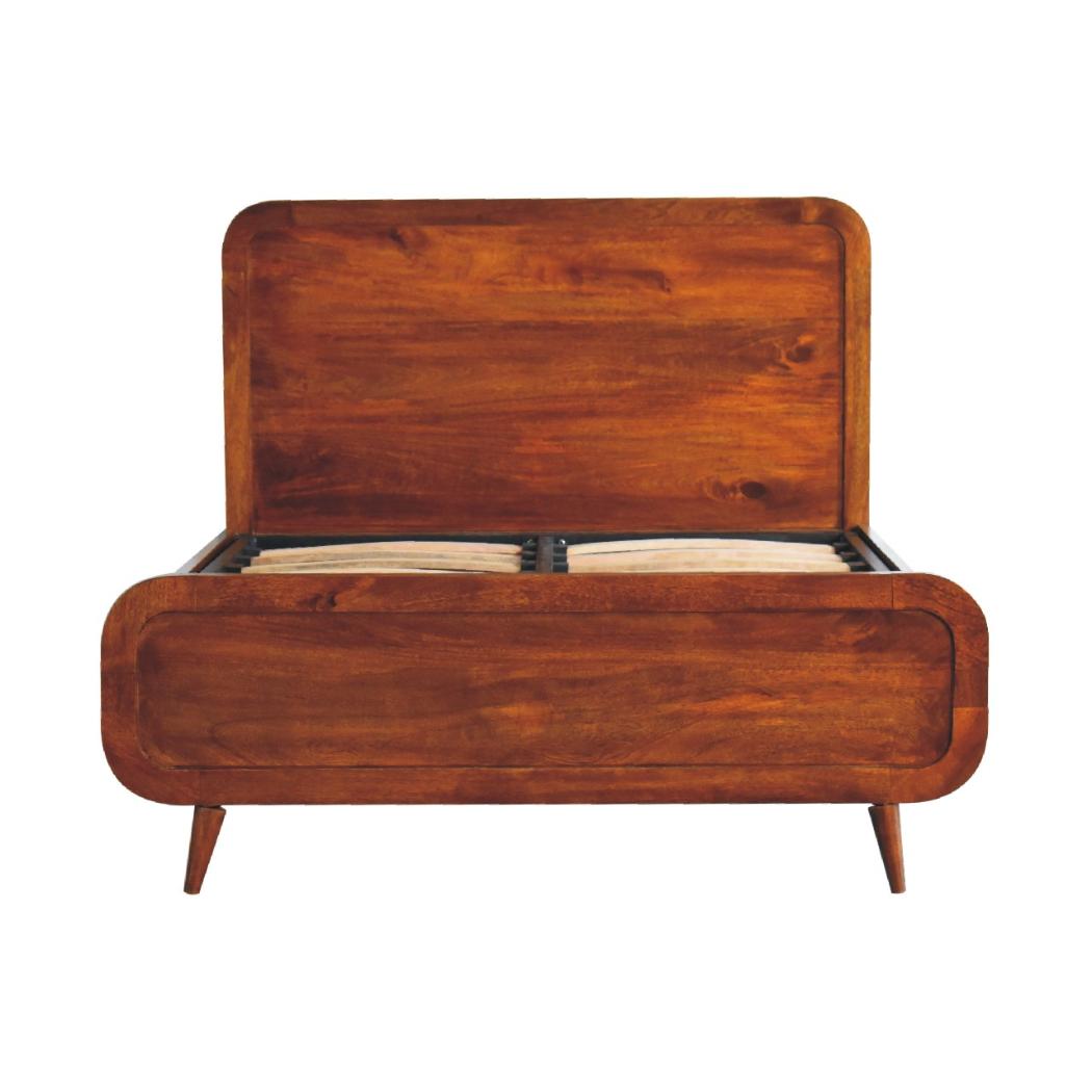Curved Chestnut Double Bed | Solid Mango Wood | Soft Curved Profile