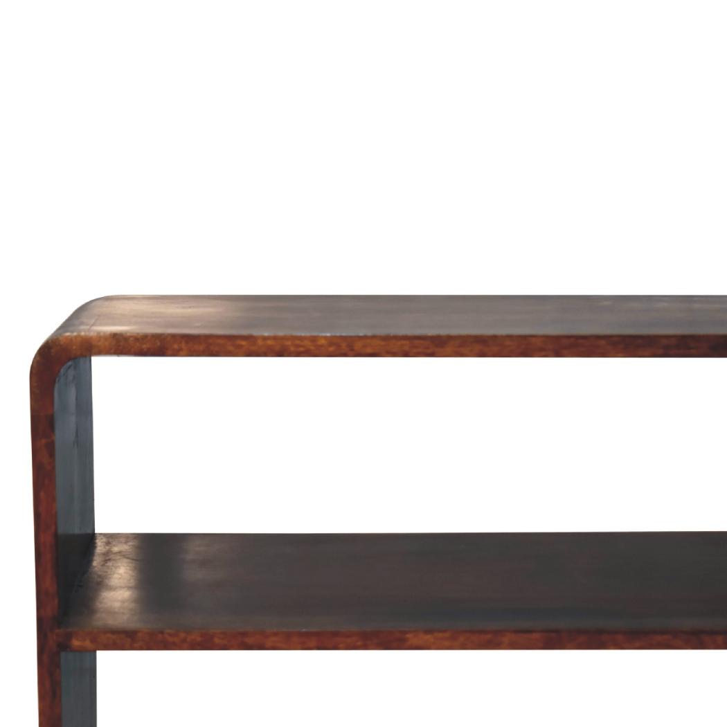 Curved Chestnut Low Bookcase | Solid Mango Wood | Chestnut Finish | 2 Drawer Display Storage