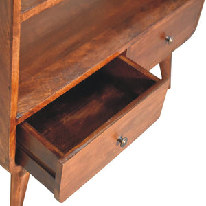 Curved Chestnut Low Bookcase | Solid Mango Wood | Chestnut Finish | 2 Drawer Display Storage
