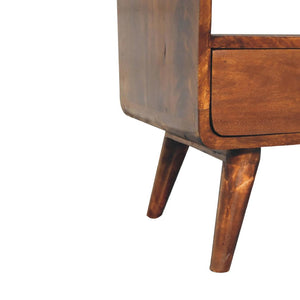 Curved Chestnut Low Bookcase | Solid Mango Wood | Chestnut Finish | 2 Drawer Display Storage