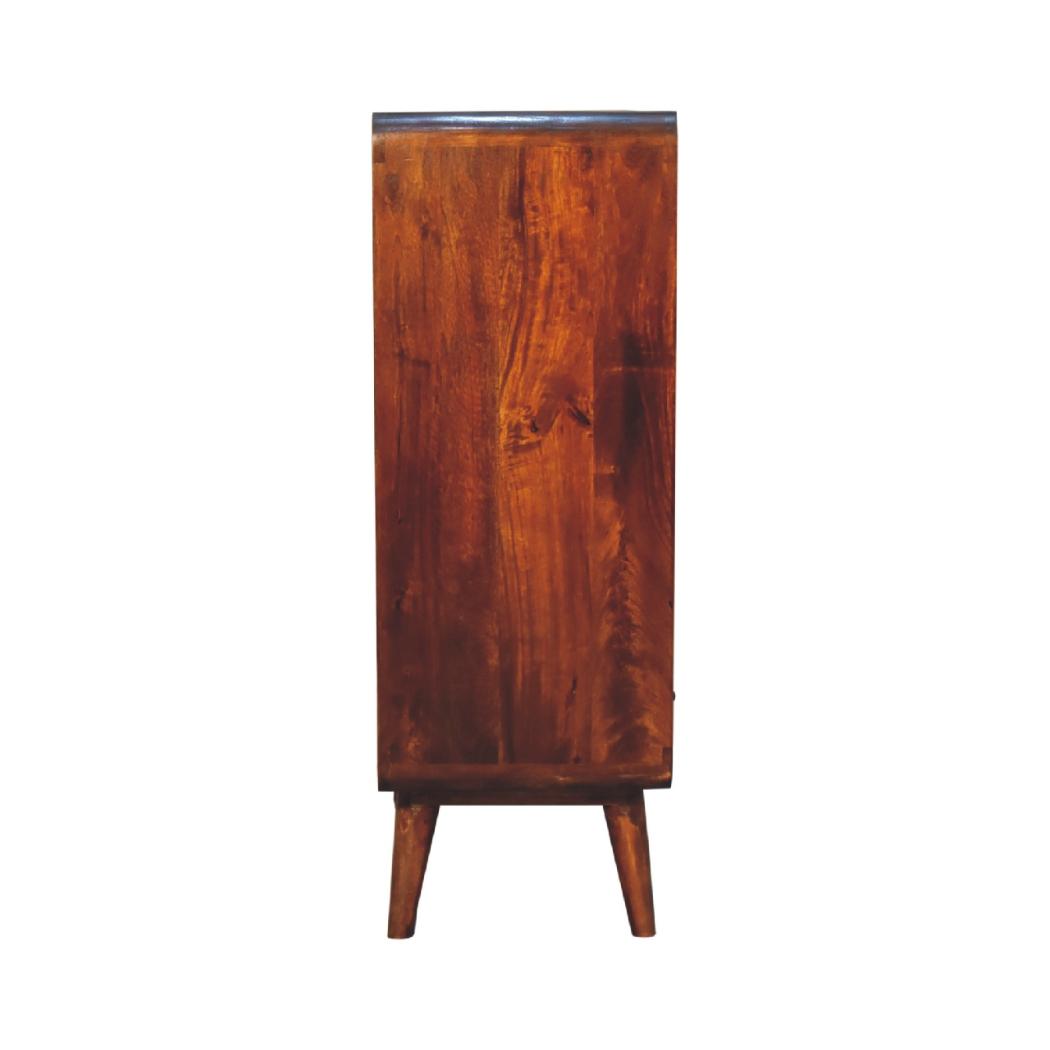 Curved Chestnut Low Bookcase | Solid Mango Wood | Chestnut Finish | 2 Drawer Display Storage