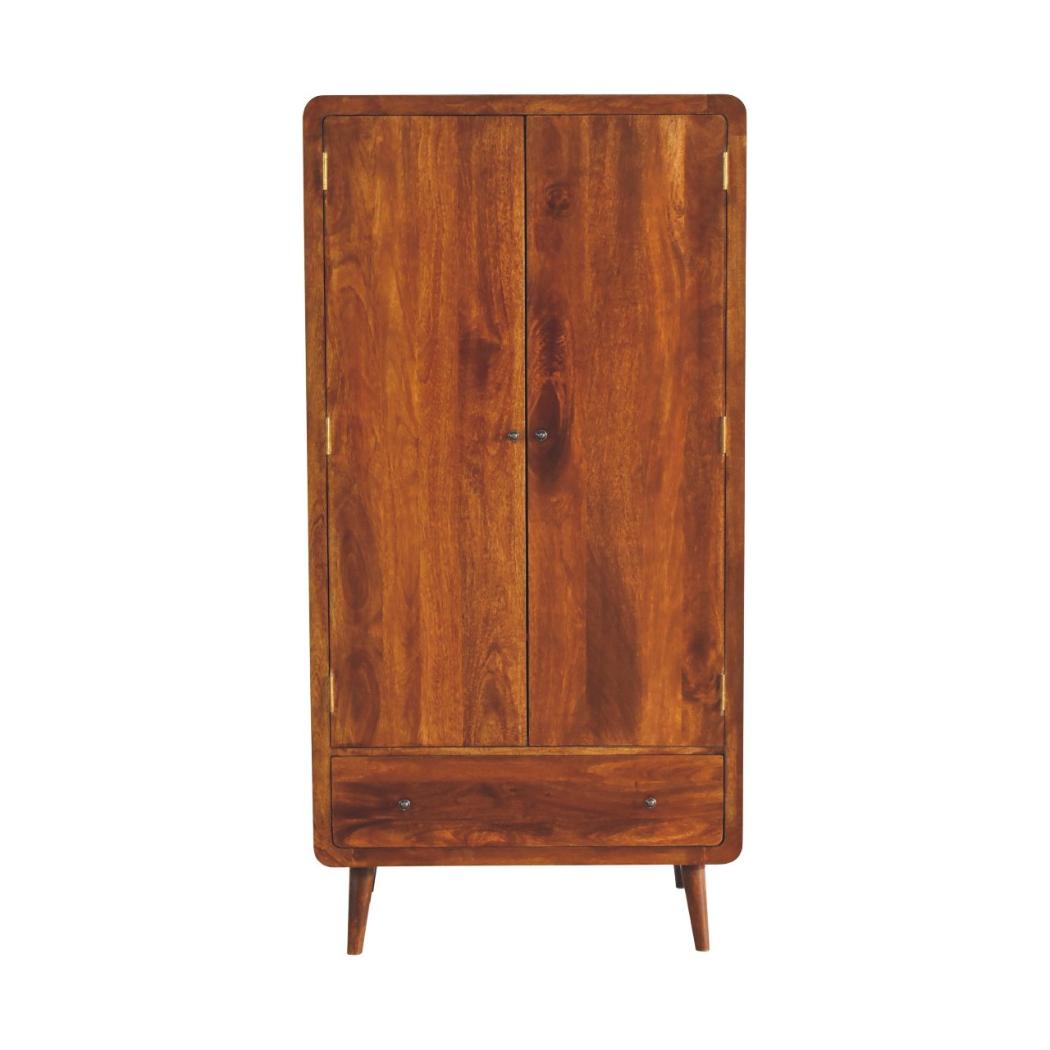 Curved Chestnut Wardrobe | Solid Mango Wood | Soft Curved Profile