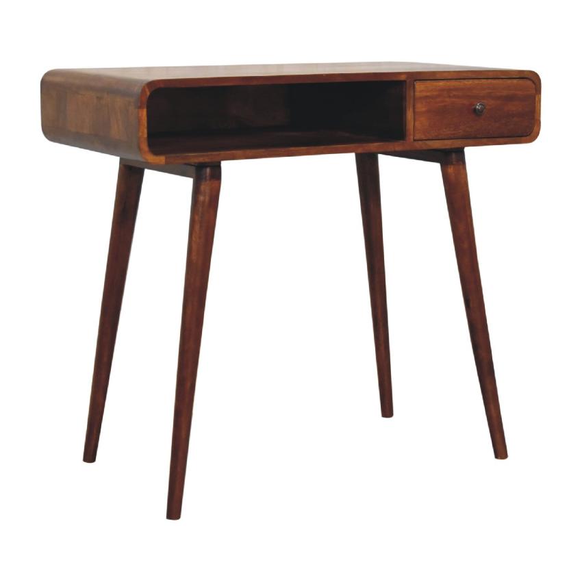 Curved Chestnut Writing Desk | Solid Mango Wood | Home Office Table