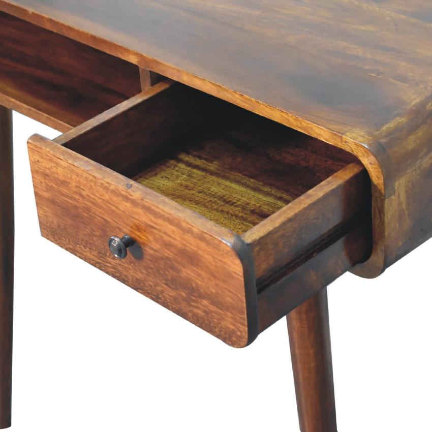 Curved Chestnut Writing Desk | Solid Mango Wood | Home Office Table