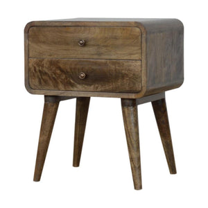 Curved Classic Bedside Table | Solid Mango Wood | Grey Wash Finish | Compact Storage