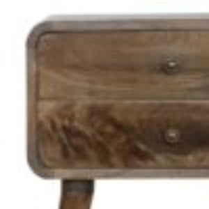 Curved Classic Bedside Table | Solid Mango Wood | Grey Wash Finish | Compact Storage