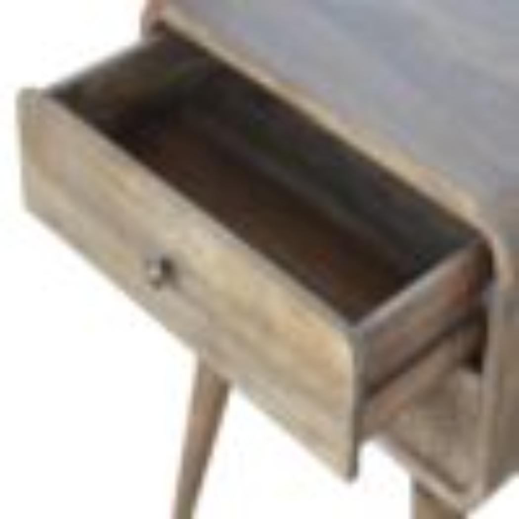 Curved Classic Bedside Table | Solid Mango Wood | Grey Wash Finish | Compact Storage