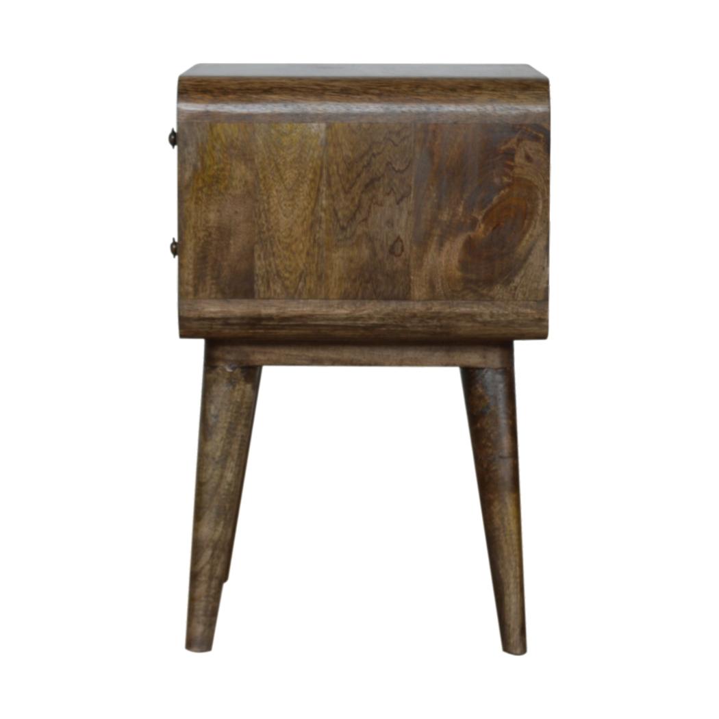 Curved Classic Bedside Table | Solid Mango Wood | Grey Wash Finish | Compact Storage