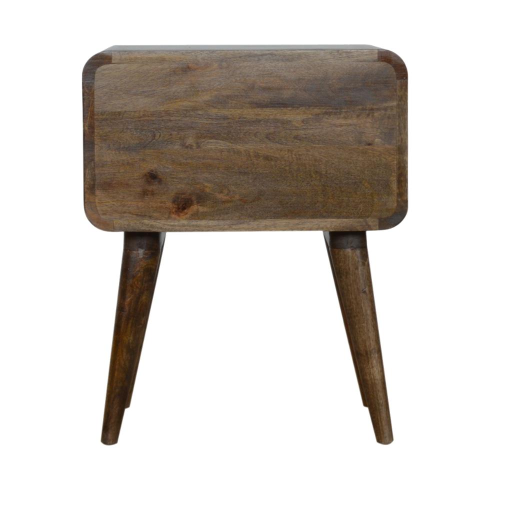 Curved Classic Bedside Table | Solid Mango Wood | Grey Wash Finish | Compact Storage