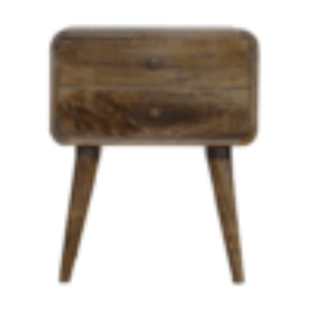 Curved Classic Bedside Table | Solid Mango Wood | Grey Wash Finish | Compact Storage