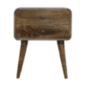 Curved Classic Bedside Table | Solid Mango Wood | Grey Wash Finish | Compact Storage