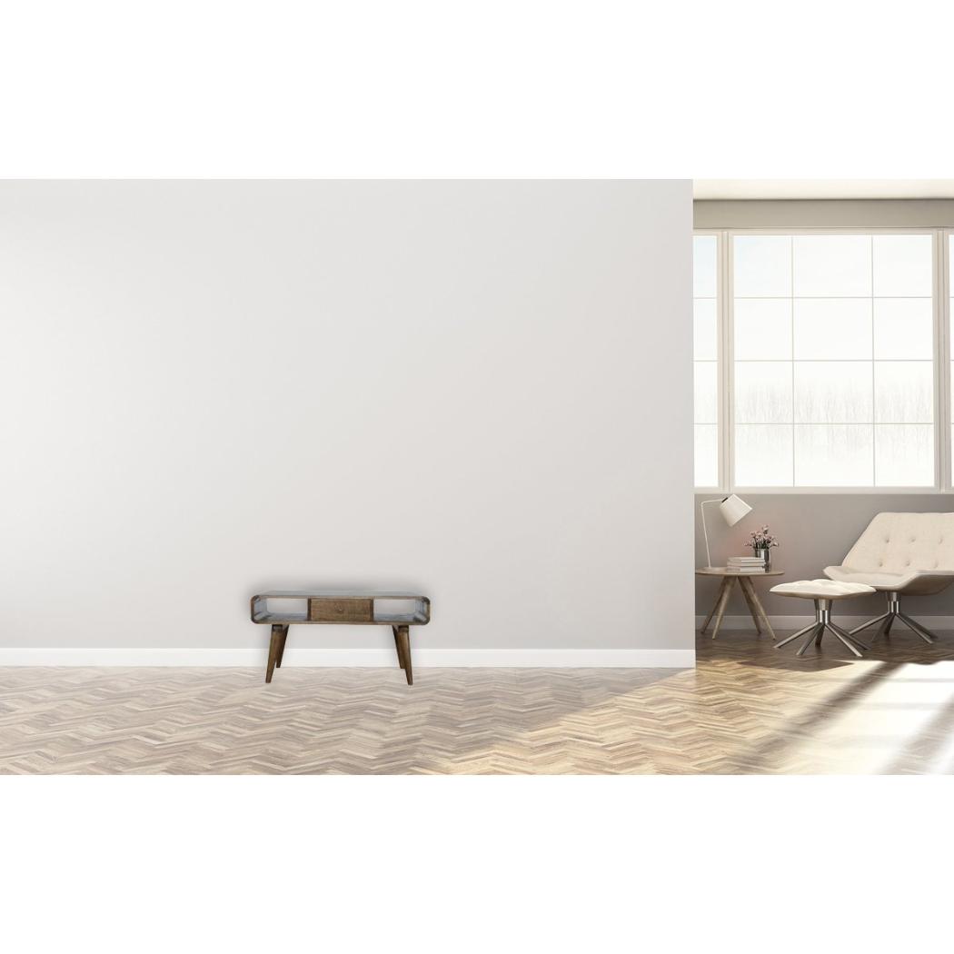 Curved Coffee Table | Solid Mango Wood | Grey Wash Finish | Rounded Living Room Table