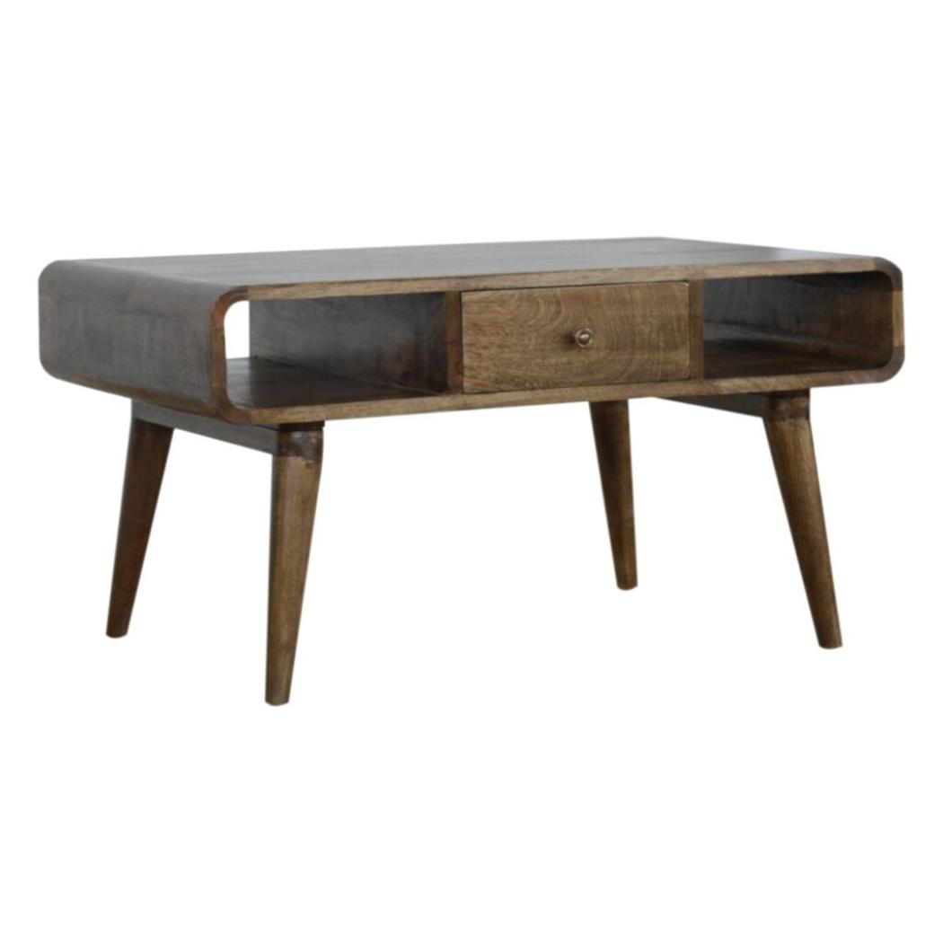 Curved Coffee Table | Solid Mango Wood | Grey Wash Finish | Rounded Living Room Table
