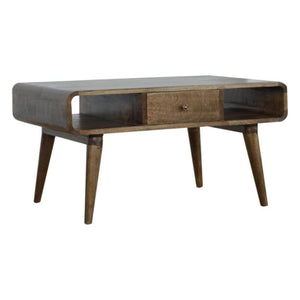 Curved Coffee Table | Solid Mango Wood | Grey Wash Finish | Rounded Living Room Table