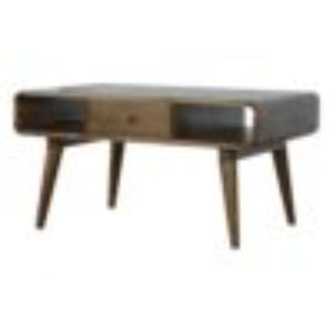 Curved Coffee Table | Solid Mango Wood | Grey Wash Finish | Rounded Living Room Table