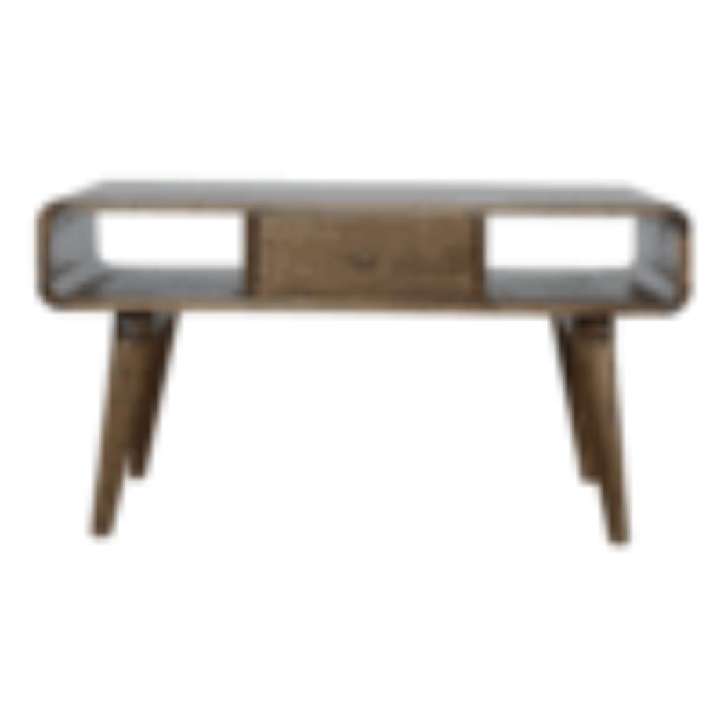 Curved Coffee Table | Solid Mango Wood | Grey Wash Finish | Rounded Living Room Table