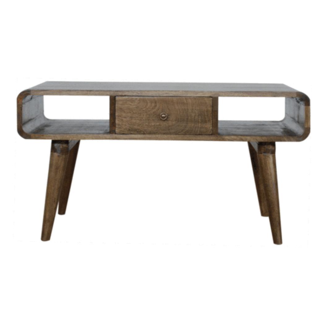 Curved Coffee Table | Solid Mango Wood | Grey Wash Finish | Rounded Living Room Table