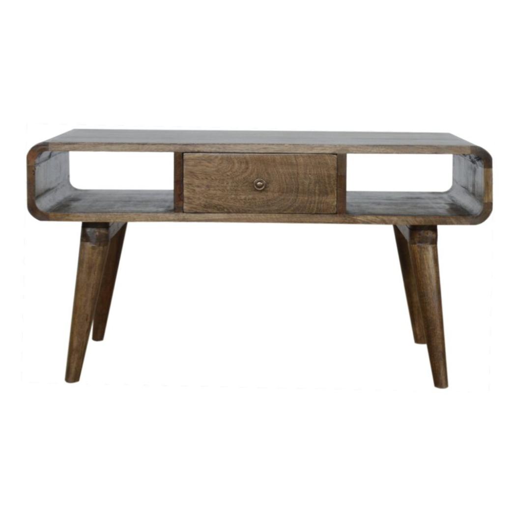 Curved Coffee Table | Solid Mango Wood | Grey Wash Finish | Rounded Living Room Table