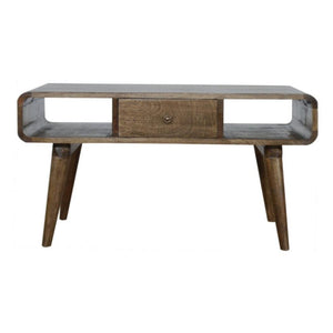 Curved Coffee Table | Solid Mango Wood | Grey Wash Finish | Rounded Living Room Table