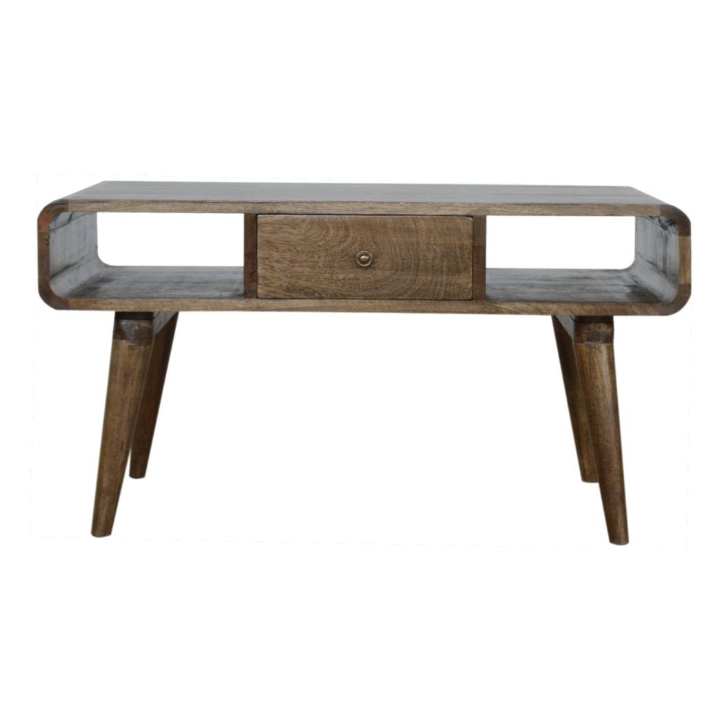 Curved Coffee Table | Solid Mango Wood | Grey Wash Finish | Rounded Living Room Table