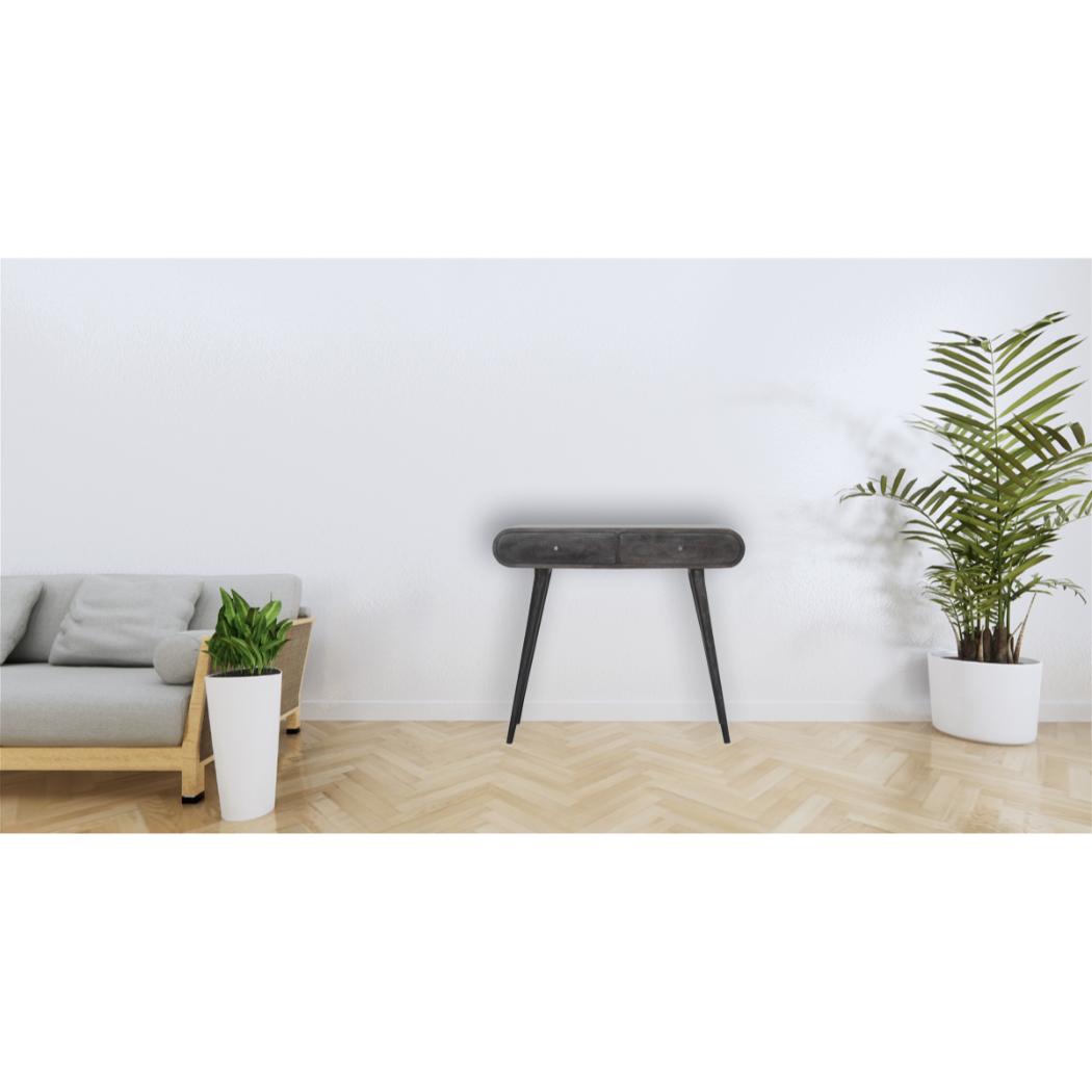 Curved Console Table | Solid Mango Wood | Ash Black Finish | Hallway Furniture