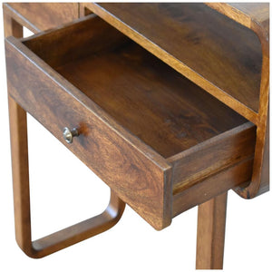 Curved Console Table | Solid Mango Wood | Chestnut Finish | 2 Drawers & Open Shelf