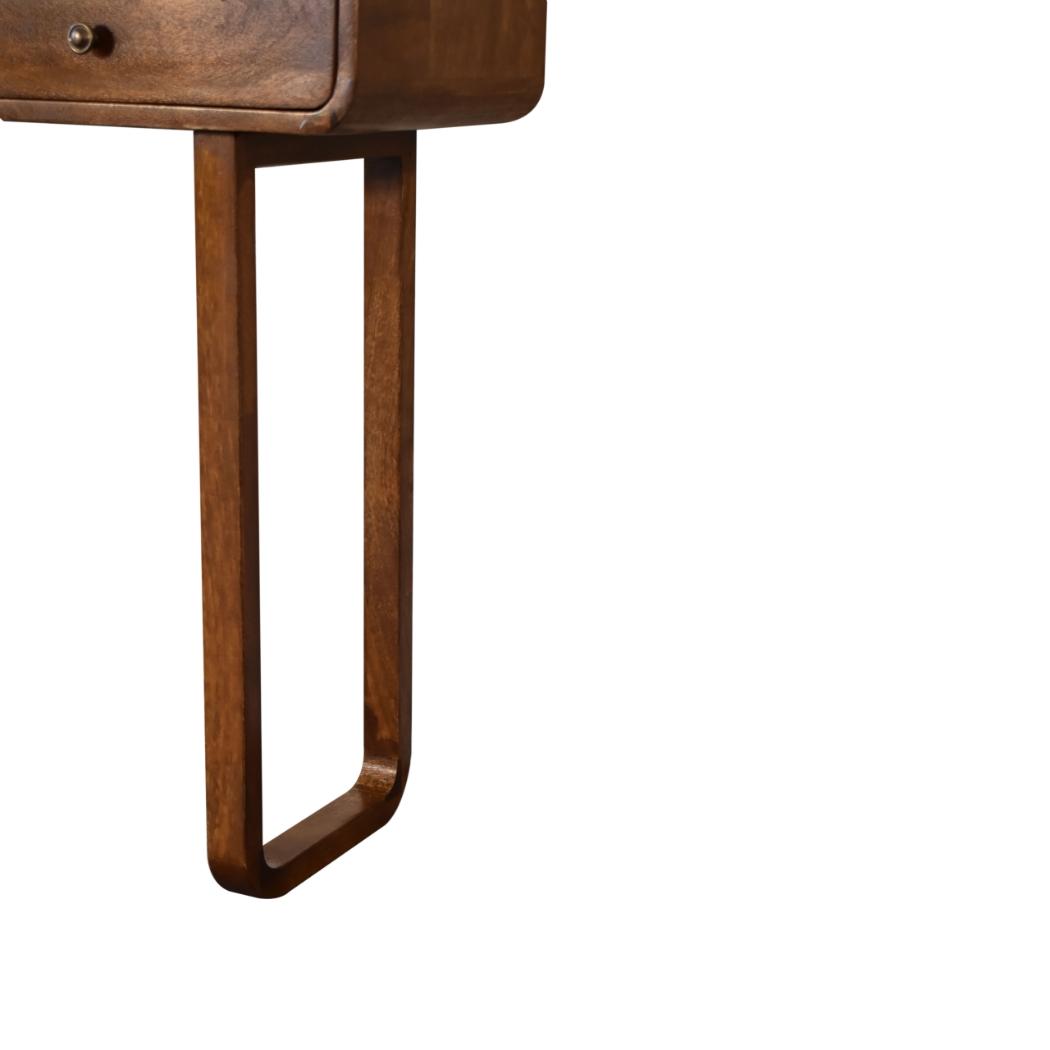 Curved Console Table | Solid Mango Wood | Chestnut Finish | 2 Drawers & Open Shelf