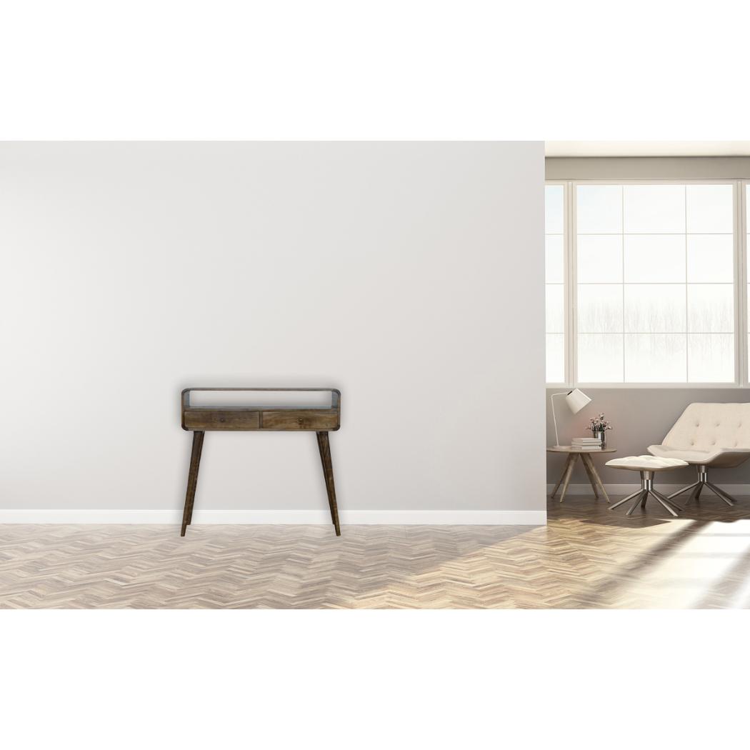 Curved Console Table | Solid Mango Wood | Grey Wash Finish | Hallway Display Table