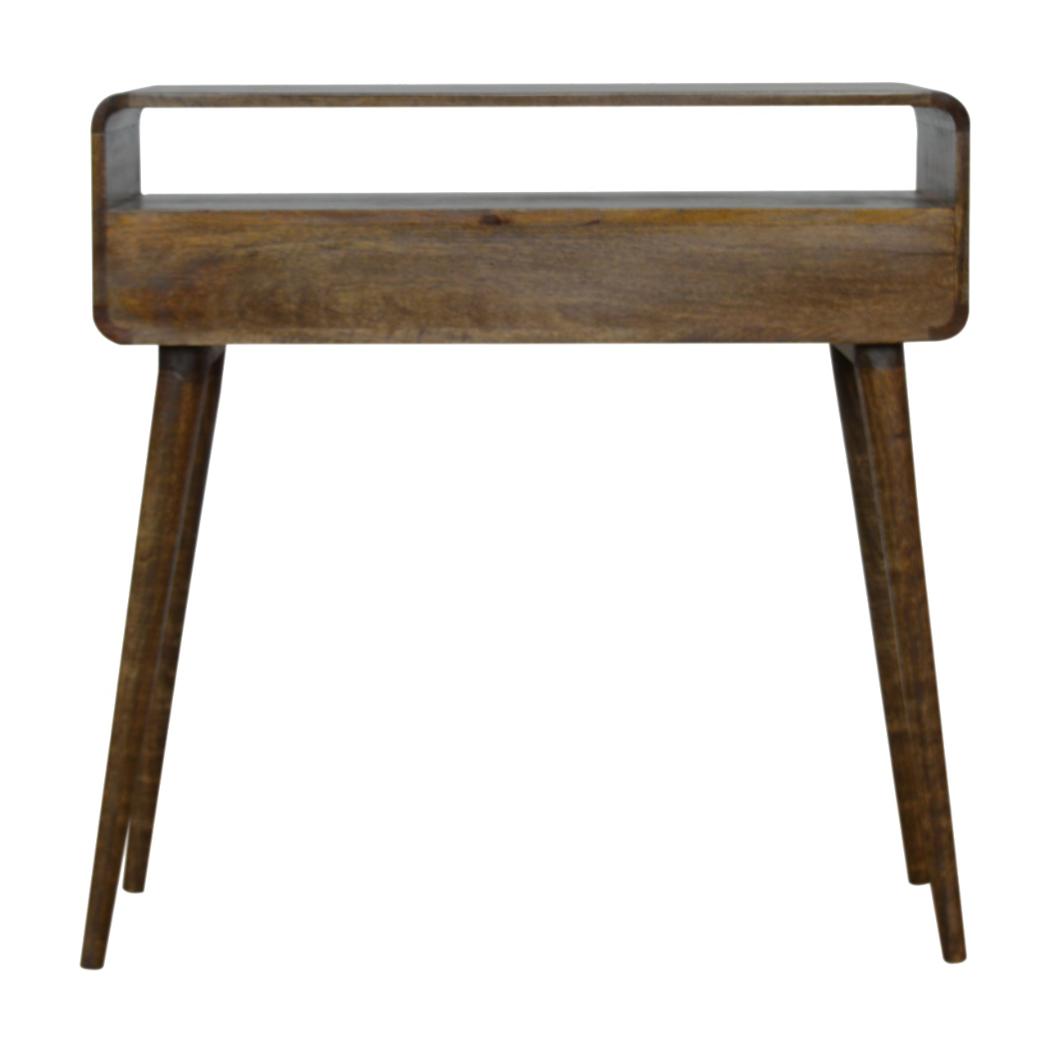 Curved Console Table | Solid Mango Wood | Grey Wash Finish | Hallway Display Table