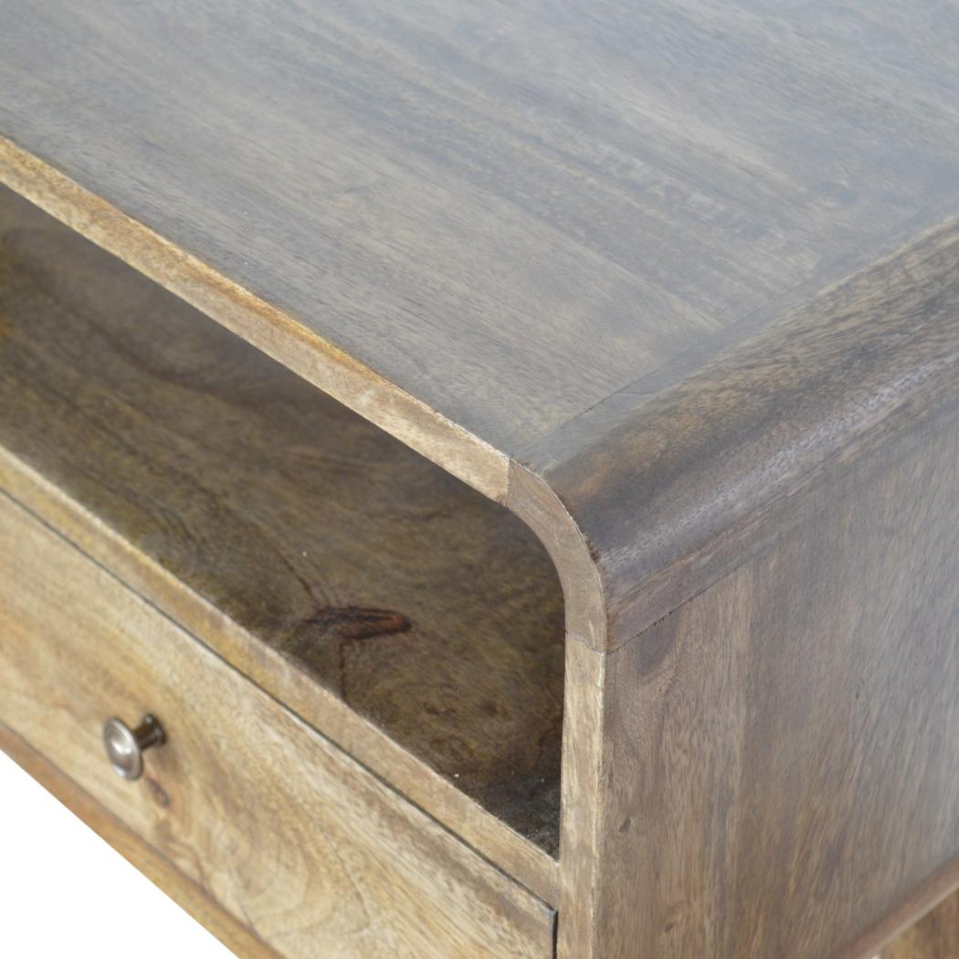 Curved Console Table | Solid Mango Wood | Grey Wash Finish | Hallway Display Table