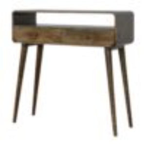 Curved Console Table | Solid Mango Wood | Grey Wash Finish | Hallway Display Table